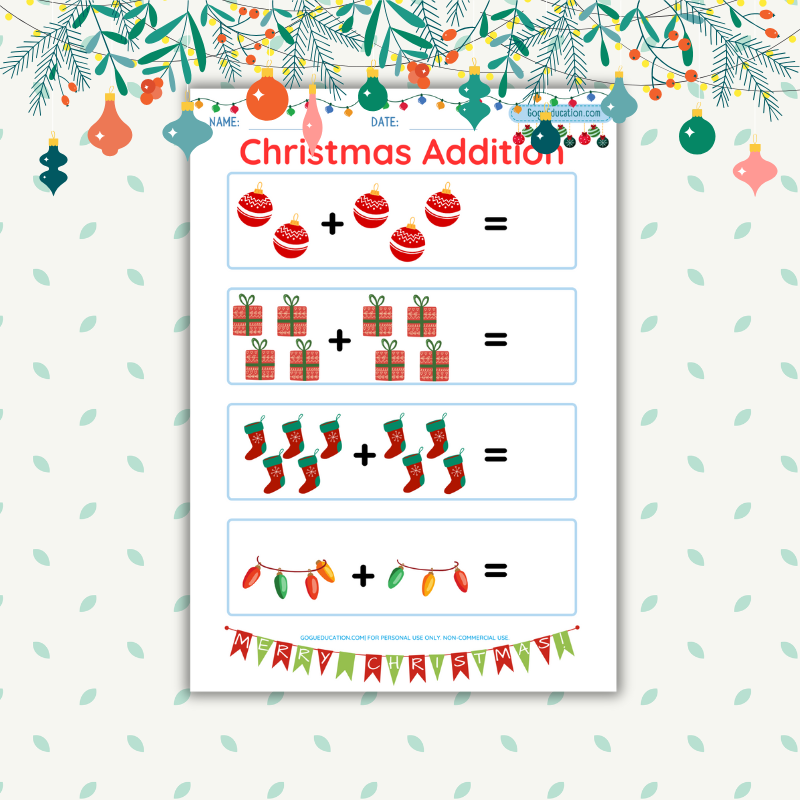 Christmas Math Preschool Christmas Addition Worksheet