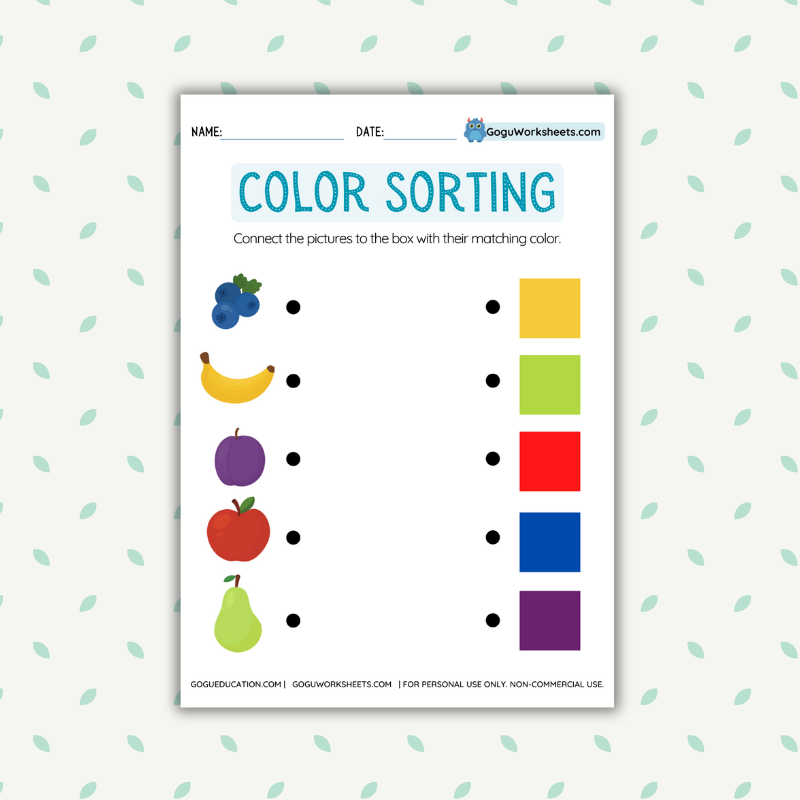 Color Sorting Worksheet for Kindergarten Fruits Gogu Education