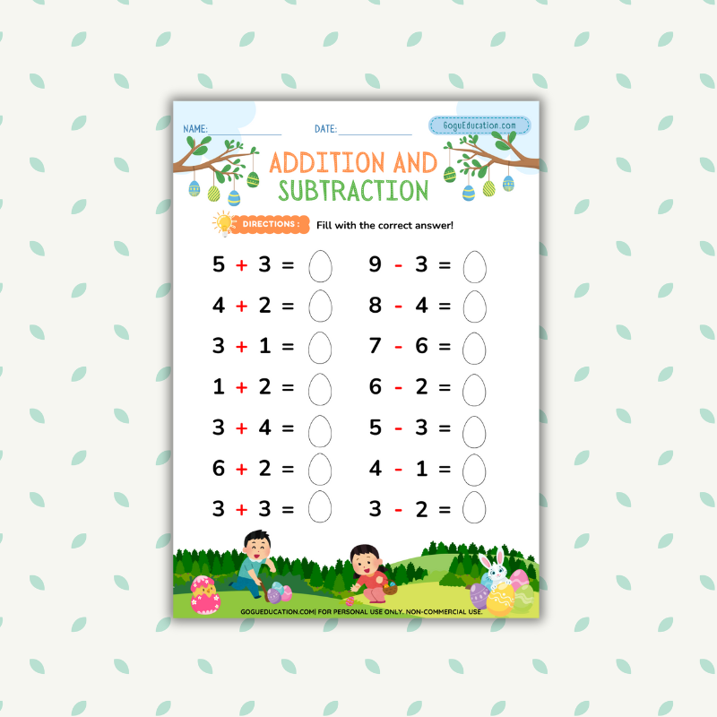 Easter Addition and Subtraction Worksheet – Math Practice for Kids
