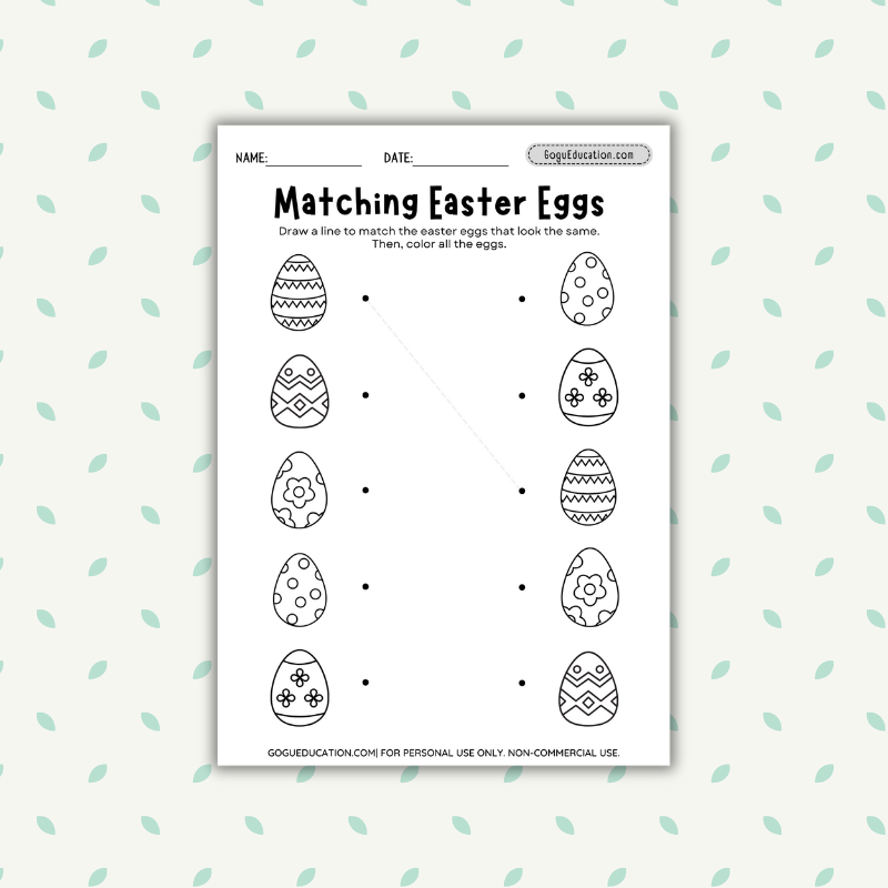 Easter Egg Matching Coloring Worksheet Gogu Education