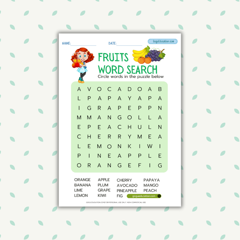 Fruits Vocabulary Word Search Puzzle Worksheet Gogu Education