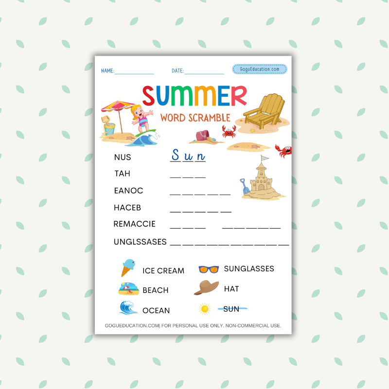 Preview English Word Scramble Summer Gogu Education