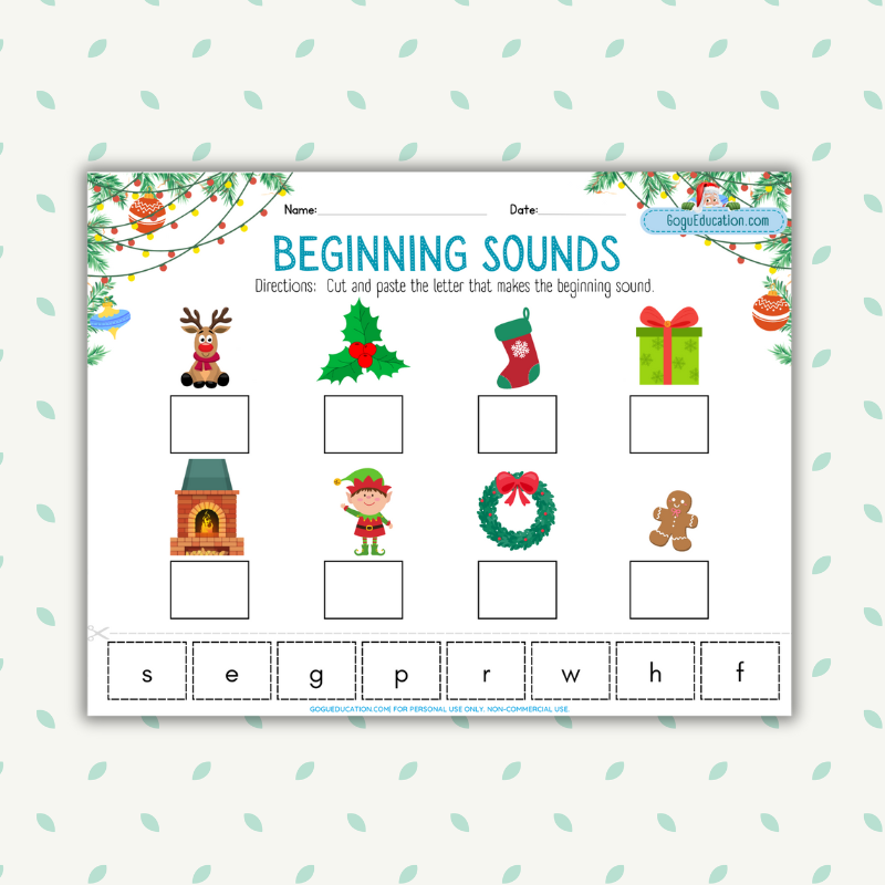 Beginning Sounds Christmas Worksheet Gogu Education