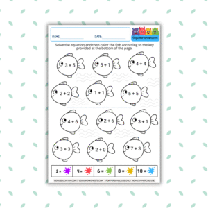 Color by Number Addition – Math Worksheet