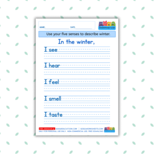 Winter Five Senses Writing Worksheet