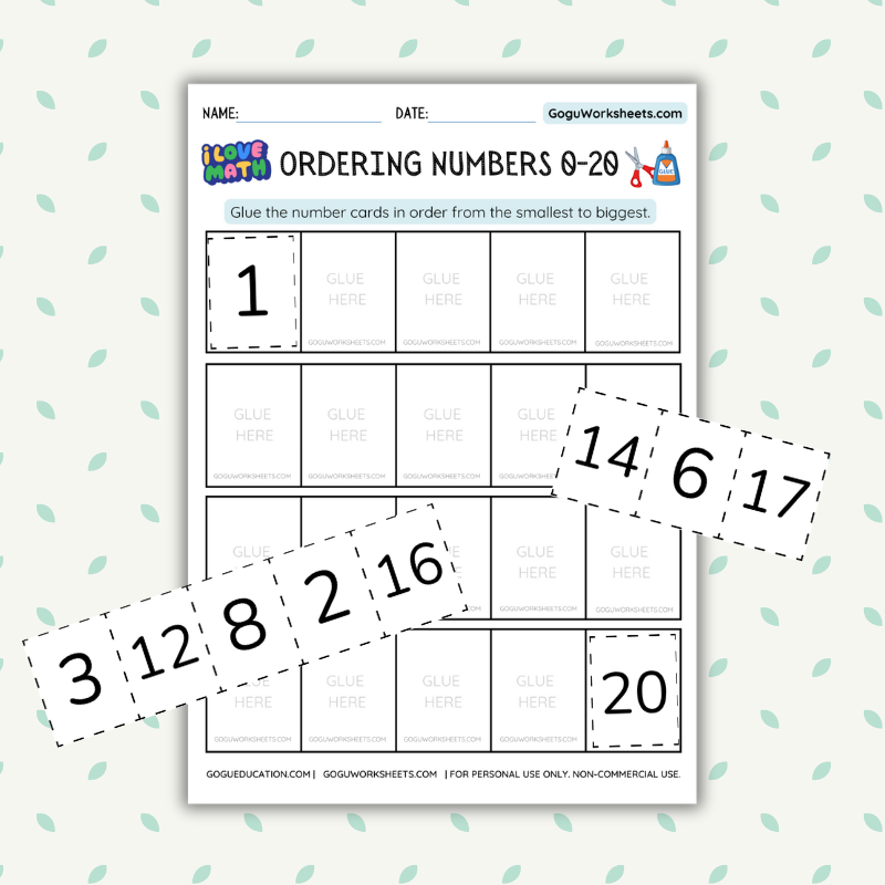 Math Ordering Numbers 1-20 Activity Gogu Worksheets
