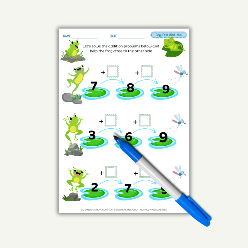 Math Worksheet Solve the Addition Problems Frog Jump Gogu Education