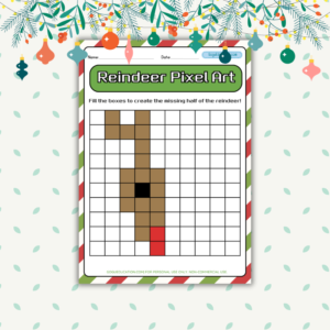 Rudolph Reindeer Pixel Art Worksheet