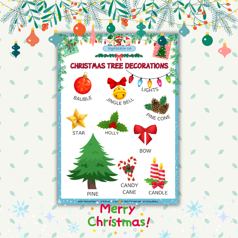 English Vocabulary Christmas Tree Decorations