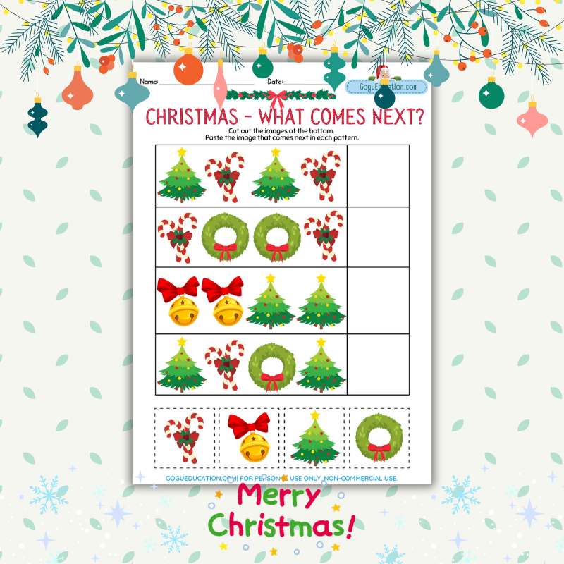 What Comes Next? Christmas Pattern Worksheet